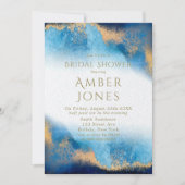 Invitation Fête des mariées Ocean Blue et Gold Agate (Devant)