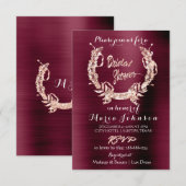 Invitation Fête des mariées Olive Wreath Rose or Bourgogne ro (Devant / Derrière)