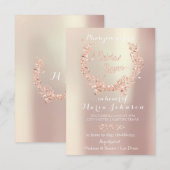 Invitation Fête des mariées Olives Wreath Rose Rose Or (Devant / Derrière)
