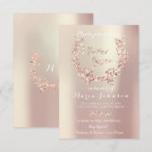 Invitation Fête des mariées Olives Wreath Rose Rose Or Pearly (Devant / Derrière)