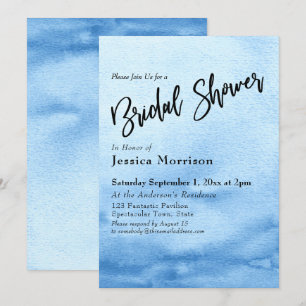 Invitation Fête des mariées Ombre couleur Aquarelle Bleu Bleu