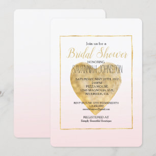 Invitation Fête des mariées Ombre rose-Coeur doré