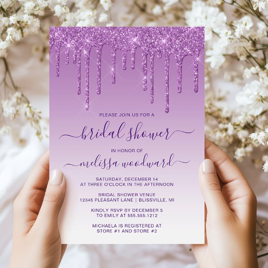 Invitation Fête des mariées Ombre violette chic Parties scint