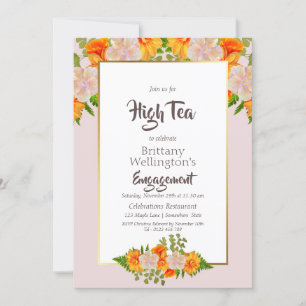 Invitation Fête des mariées Or Blush Rose Floral Haut Thé
