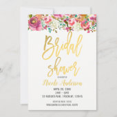 Invitation Fête des mariées or floral moderne élégant (Devant)