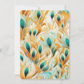 Invitation Fête des mariées Orange Turquoise Peacock Feathes (Dos)