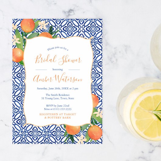 Invitation Fête des mariées - Oranges d'agrumes doux Bleu cla