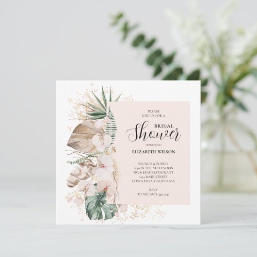 Invitation Fête des mariées Orchidées Palms Boho (Debout devant)