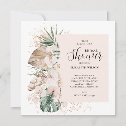 Invitation Fête des mariées Orchidées Palms Boho (Devant)