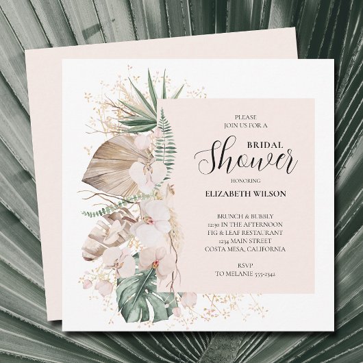 Invitation Fête des mariées Orchidées Palms Boho