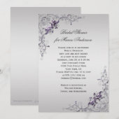 Invitation Fête des mariées Ornat Purple Silver Floral (Devant / Derrière)