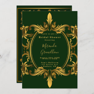 Invitation Fête des mariées ornementale Emerald Green Gold