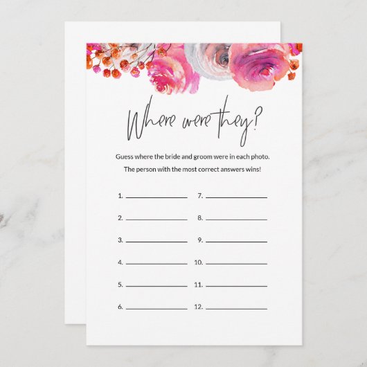 Invitation Fête des mariées Où Ils Ont Joué Floral Card (Devant / Derrière)