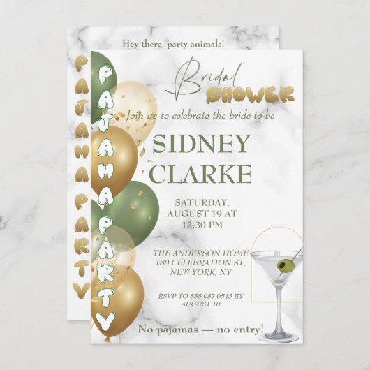 Invitation Fête des mariées. Pajama (Devant / Derrière)