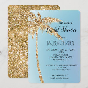 Invitation Fête des mariées Palm Tree Parties scintillant en 