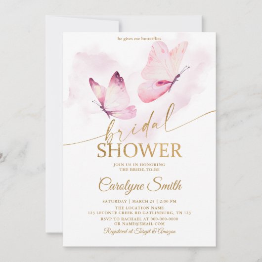 Invitation Fête des mariées papillon (Devant)