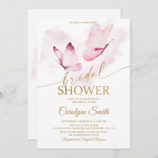 Invitation Fête des mariées papillon (Devant / Derrière)