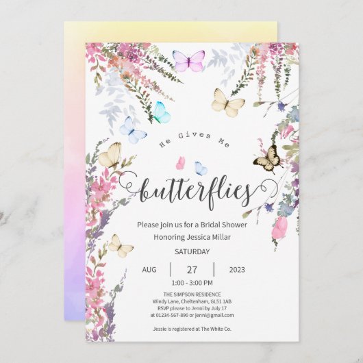 Invitation Fête des mariées papillon (Devant / Derrière)