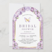 Invitation Fête des mariées papillon à arc floral pourpre (Devant)