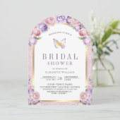 Invitation Fête des mariées papillon à arc rose lavande (Debout devant)