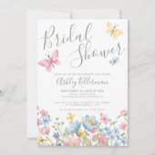 Invitation Fête des mariées papillon Fleur sauvage aquarelle (Devant)