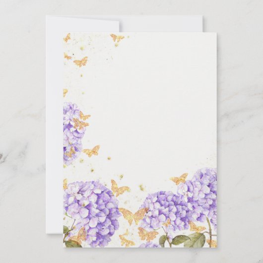 Invitation Fête des mariées papillon Gold Purple Hydrangea (Dos)
