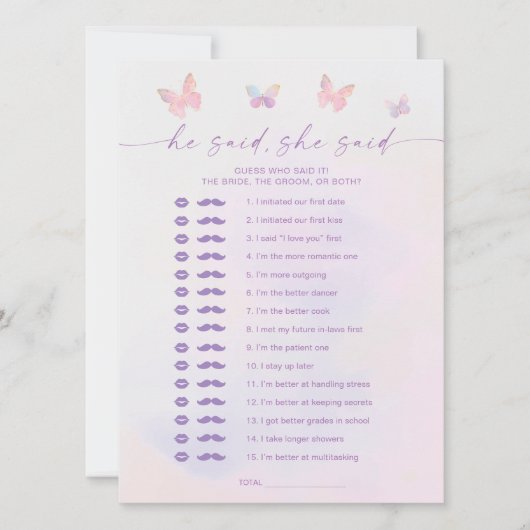 Invitation Fête des mariées Papillon Il A Dit Qu'Elle A Dit C (Devant)