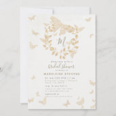 Invitation Fête des mariées papillon or Monogramme élégant (Devant)
