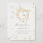 Invitation Fête des mariées papillon Or Monogramme Vert (Devant)