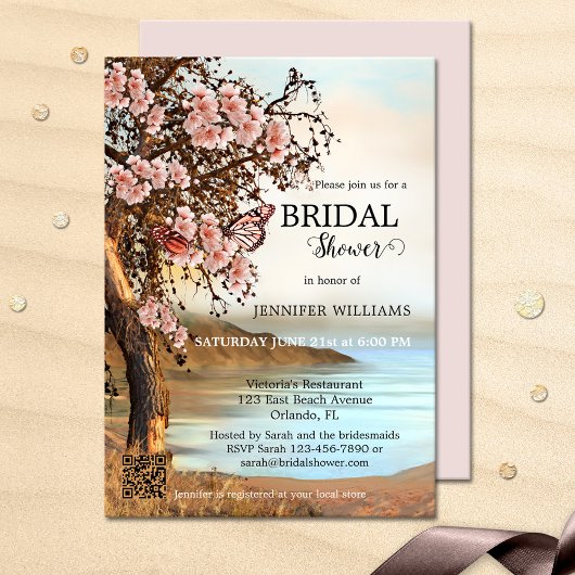 Invitation Fête des mariées papillon rose cerise en fleur