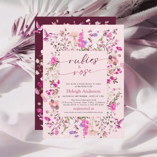 Invitation Fête des mariées papillon rose floral