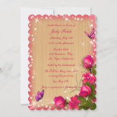 Invitation Fête des mariées papillon rose rose bois rustique (Devant)