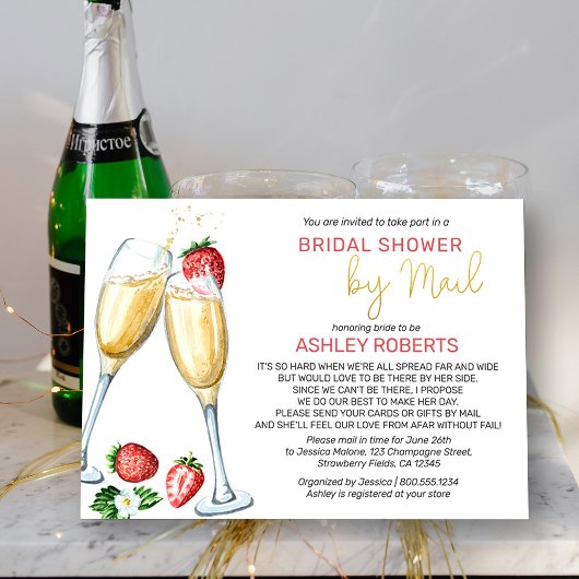 Invitation Fête des mariées par la poste - Fraises Champagne