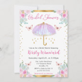 Invitation Fête des mariées parapluie de printemps pourpre d' (Devant)