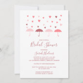 Invitation Fête des mariées Parapluies et Coeurs roses (Devant)