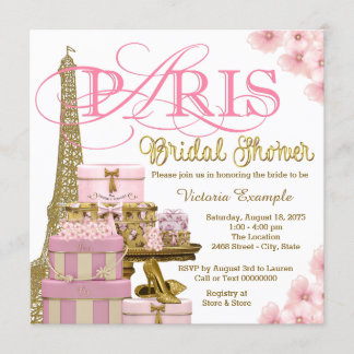 Invitation Fête des mariées Paris rose et or