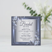 Invitation Fête des mariées Partie Marine bleu Floral Silver  (Debout devant)