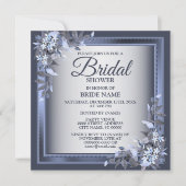 Invitation Fête des mariées Partie Marine bleu Floral Silver  (Devant)