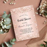 Invitation Fête des mariées parties scintillant rose d'or con<br><div class="desc">Pour une élégante douche nuptiale. Un arrière - plan rose en or. Décoré de confettis en or rose Personnalisez et ajoutez le nom de la mariée et les détails de la fête. Le nom et le texte : Fête des mariées sont écrits avec un script de style manuscrit</div>