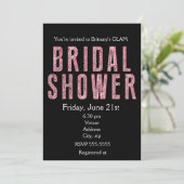 Invitation Fête des mariées parties scintillant rose noir gla (Debout devant)