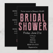 Invitation Fête des mariées parties scintillant rose noir gla (Devant / Derrière)