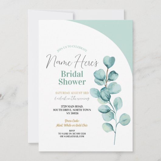 Invitation Fête des mariées Party Eucalyptus Green Feuilles M (Devant)