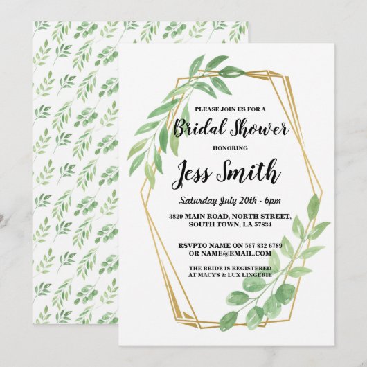 Invitation Fête des mariées Party Gold Frame Feuille Invitati (Devant / Derrière)