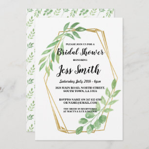 Invitation Fête des mariées Party Gold Frame Feuille Invitati