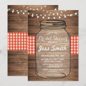 Invitation Fête des mariées Party Red En vichy Jar Wood Invit (Devant / Derrière)