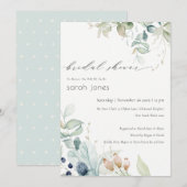 Invitation Fête des mariées Pastel Blue Green Foli (Devant / Derrière)