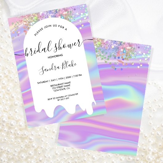 Invitation Fête des mariées Pastel Holographic Parties scinti