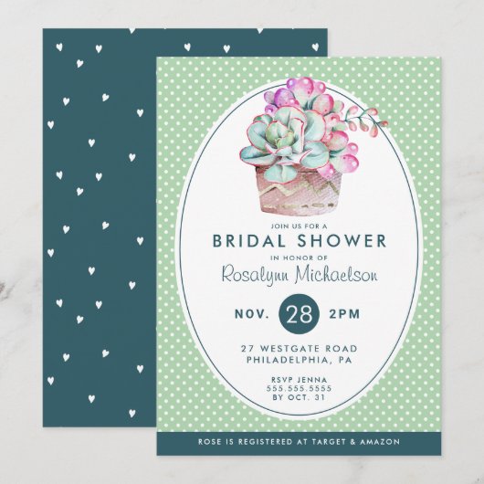 Invitation FÊTE DES MARIÉES | Pastel Watercolor Cactus (Devant / Derrière)