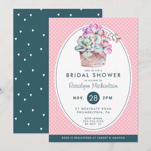 Invitation FÊTE DES MARIÉES | Pastel Watercolor Cactus (Devant / Derrière)