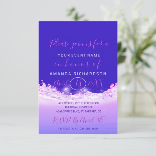 Invitation Fête des mariées Pastels Vague Rose Océan Cobalt O (Debout devant)